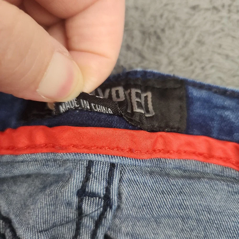 Encrypted Jeans Mens 38x32 Blue Distressed Ripped Moto Biker Denim Knee Panel